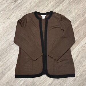 Misook Womens XL Brown‎ Black Knit Open Front Cardigan Jacket Textured Ribbed